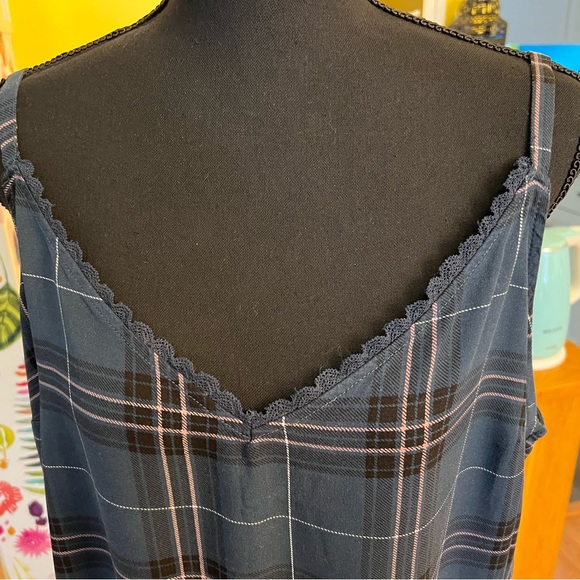 Torrid Ava - Navy Plaid Challis Lace Trim Cami - Picture 4 of 10